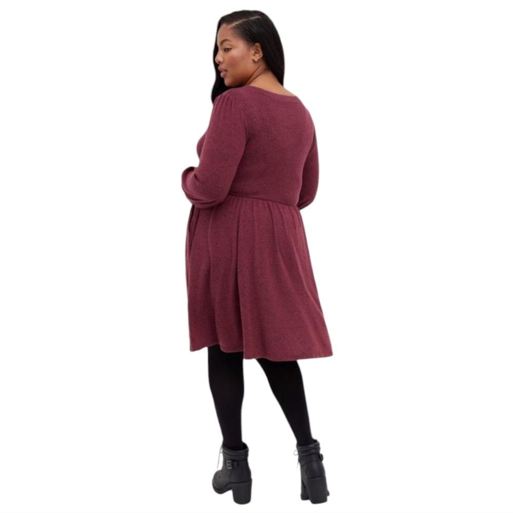 Torrid NWT Babydoll‎ Dress - Super Soft Plush Burgundy Long Sleeve Plus Size 2X - Picture 6 of 9